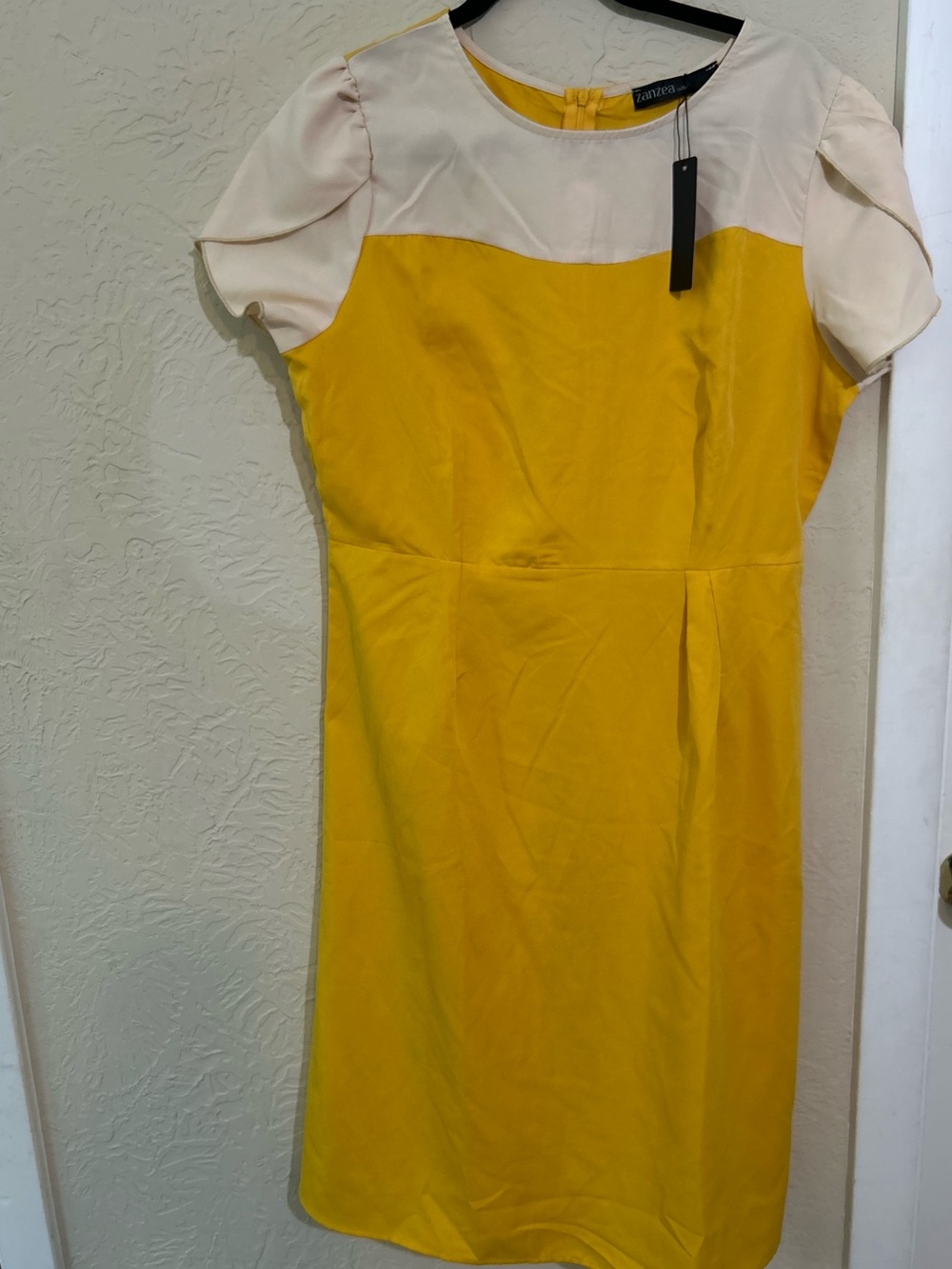 Zanzea Yellow and Cream Short Sleeve Midi Sheath Dress